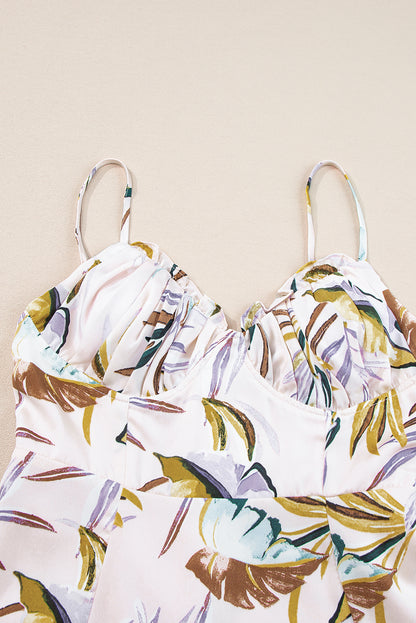 Tropical Print Spaghetti Straps Cupped Dress | Apricot