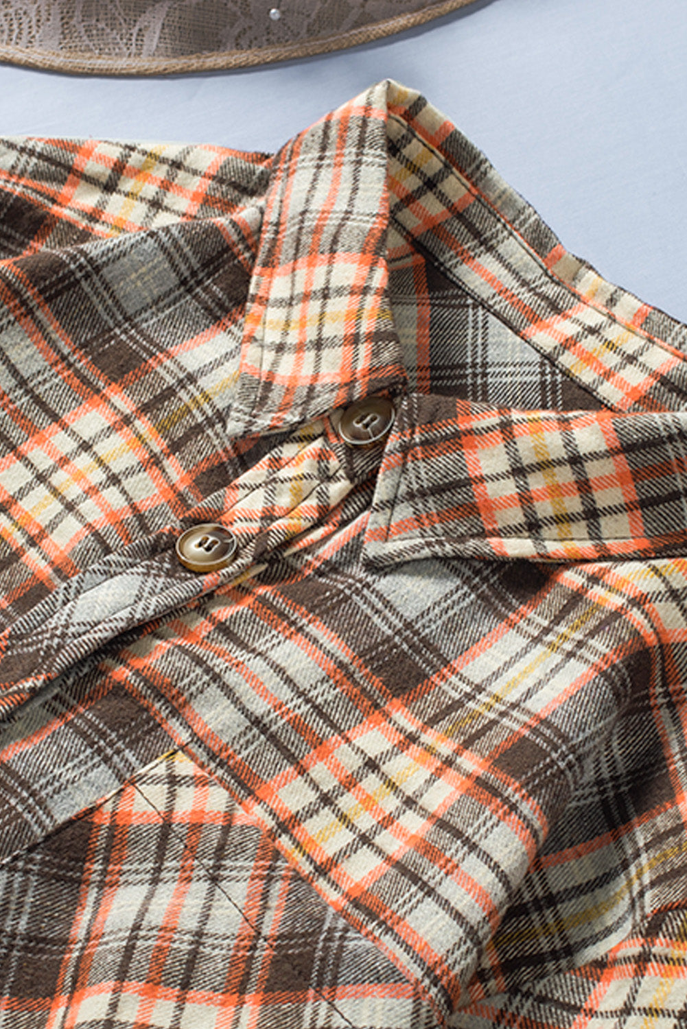 Plaid Print Button Long Sleeve Plus Size Shirt Coat | Apricot