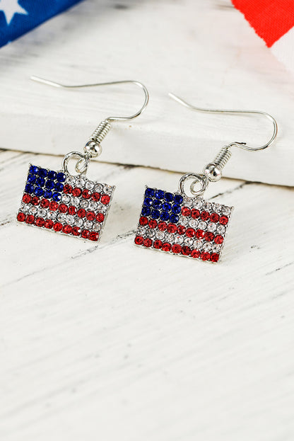 Rhinestone Usa Flag Squared Drop Earrings | Fiery Red