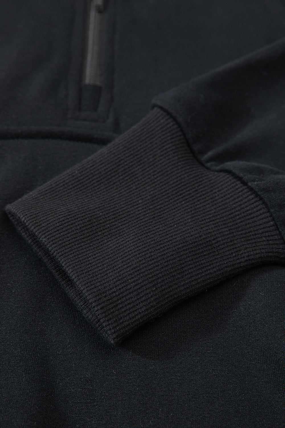 Quarter Zip Stand Neck Kangaroo Pocket Sweatshirt | Black