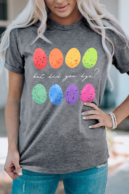 Easter Eggs Print Crew Neck T Shirt | Gray