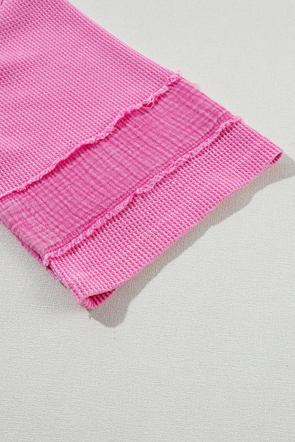 Oversized Mineral Wash Textured Bracelet Sleeve Top | Bright Pink