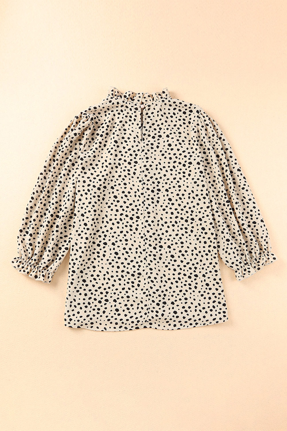 Frilled Neck 3/4 Sleeves Cheetah Blouse | Khaki