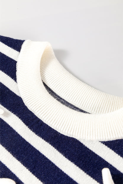 Knitted Bow Decor Sweater Vest | Blue Stripe