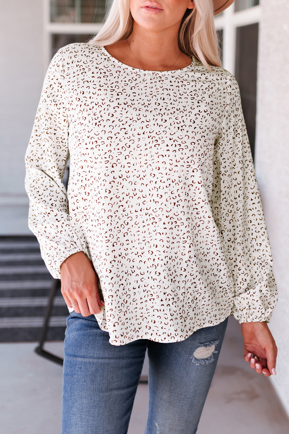 Crew Neck Long Sleeve Blouse | Leopard