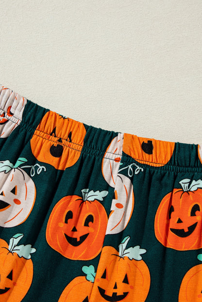 Halloween Pattern Short Sleeve Shirt Pajama Set | Orange