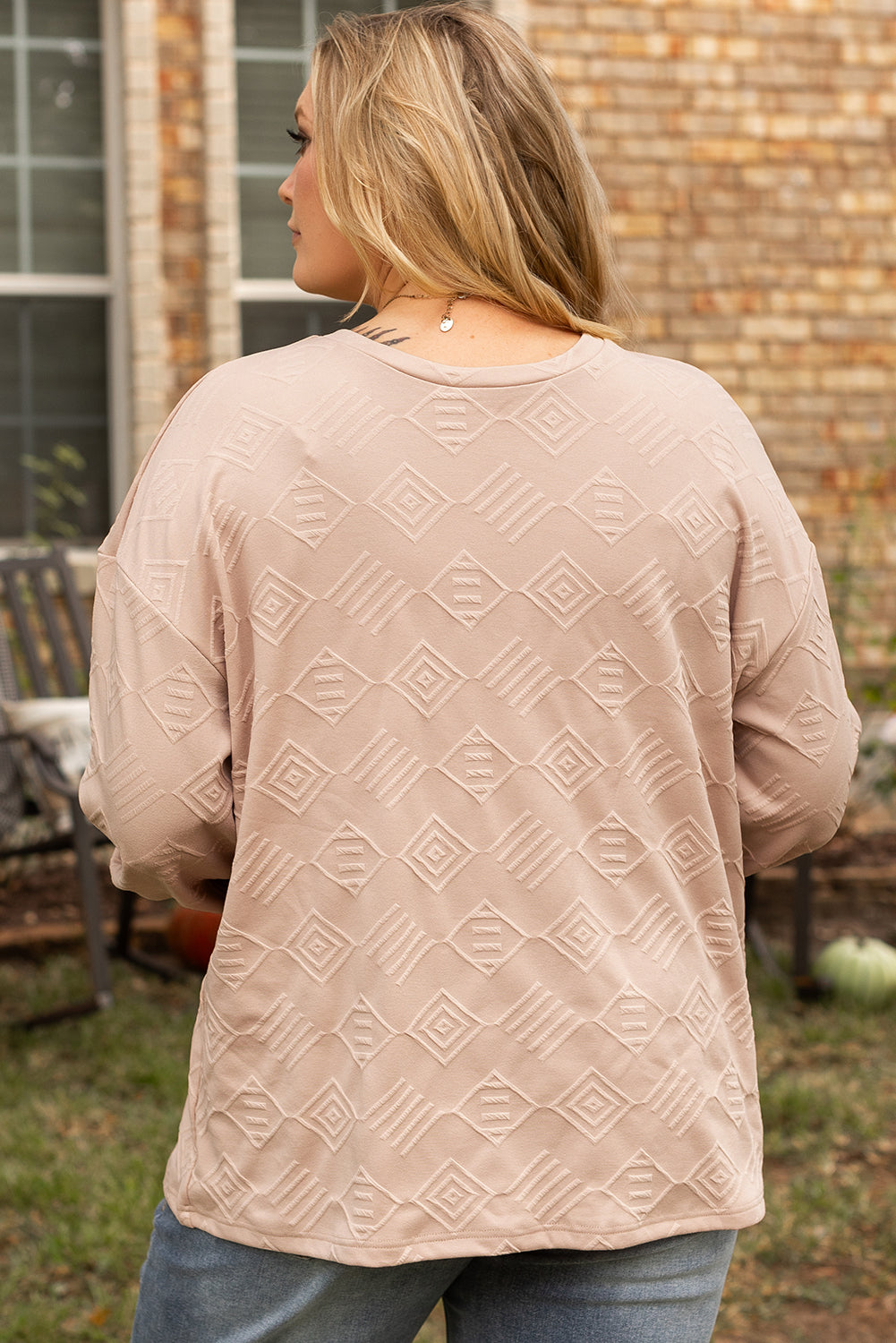 Plus Size Textured Drop Shoulder Crew Neck Sweatshirt | Parchment