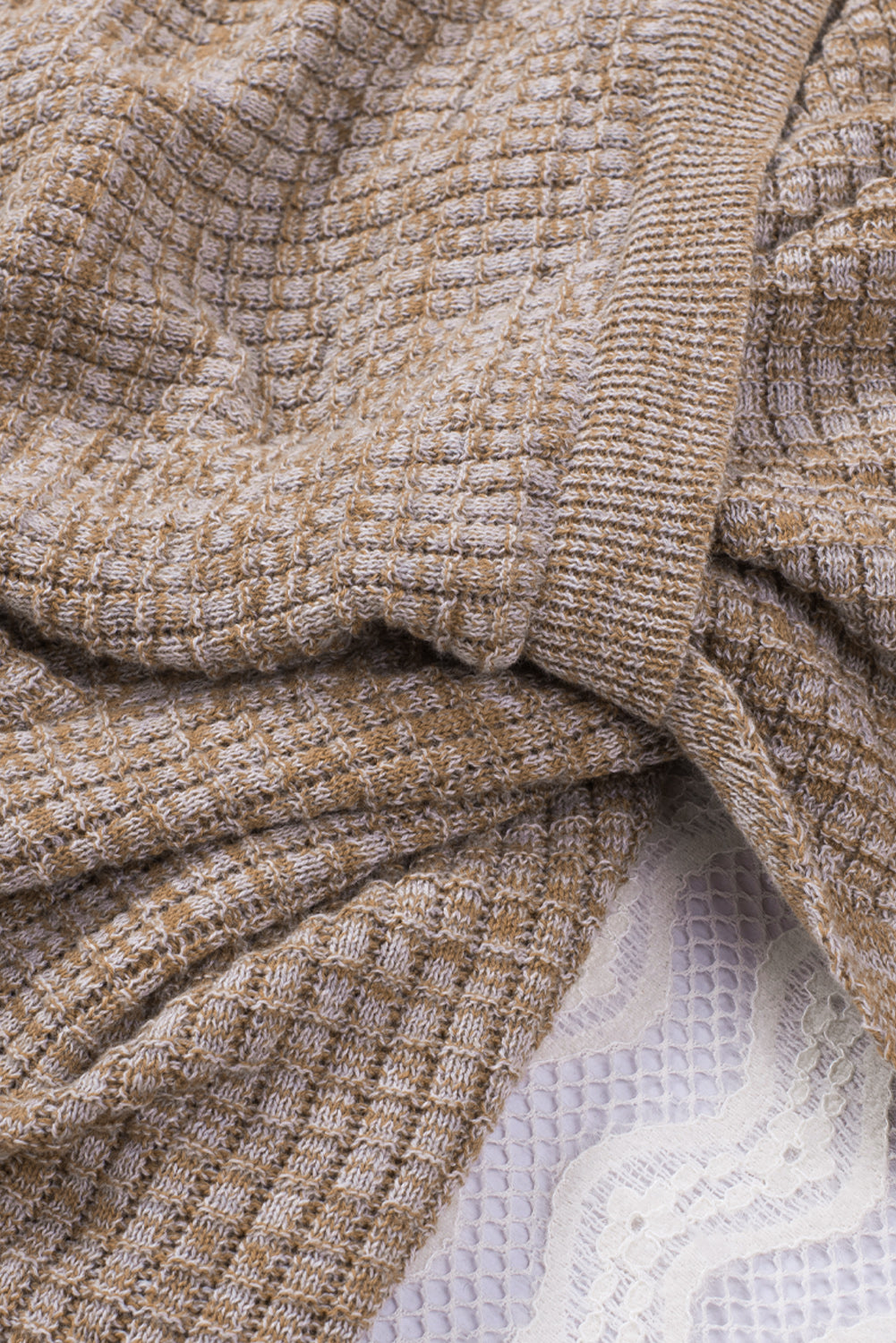 Wrap V Neck Waffle Sweater | Khaki