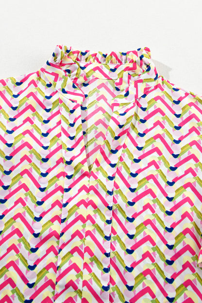 Chevron Print Ruffled Sleeve Blouse | Multicolour