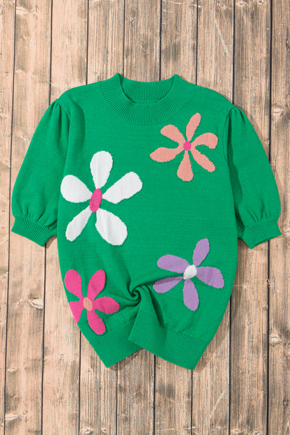 Floral Bubble Short Sleeve Sweater | Bright Green