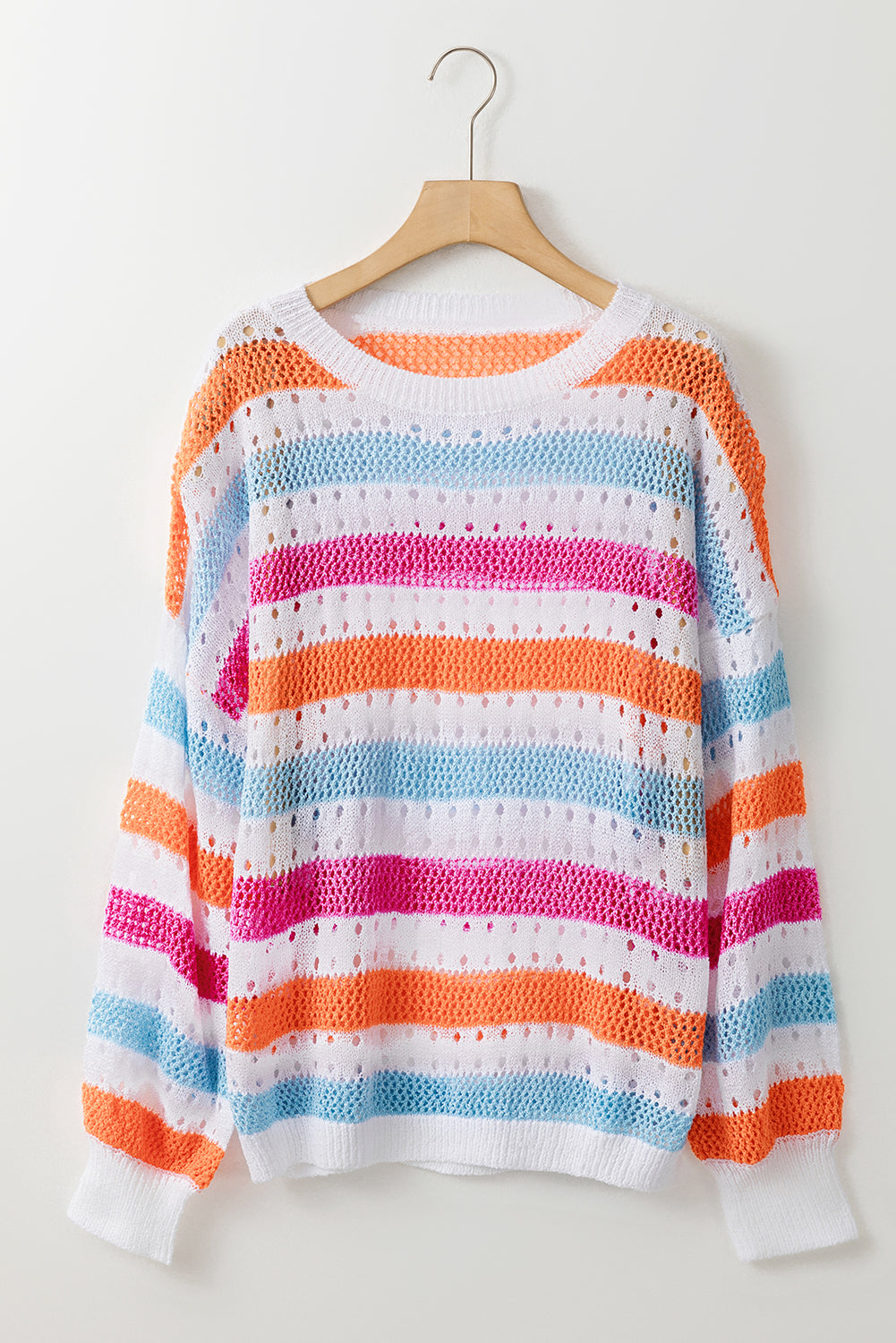 Striped Hollowed Knitted Loose Sweater | Multicolour