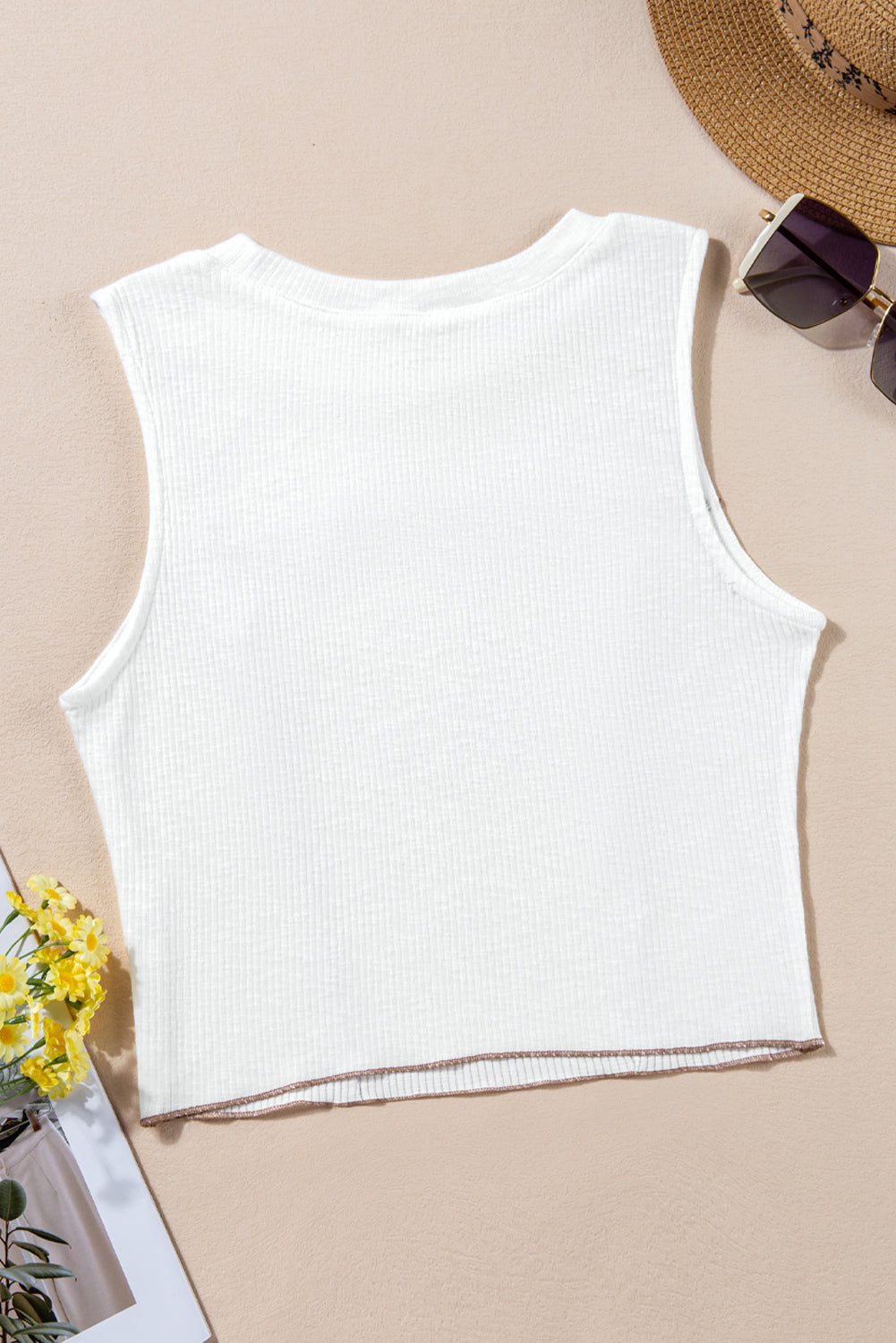 Contrast Seams Ribbed Tank Top | White