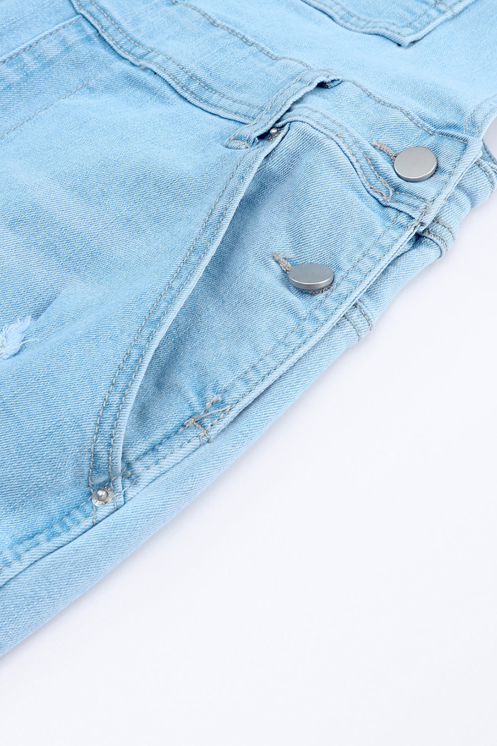 Constructed Bib Pocket Distressed Denim Overalls | Sky Blue