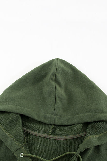 Casual Solid Colour Lace-Up Hoodie | Green