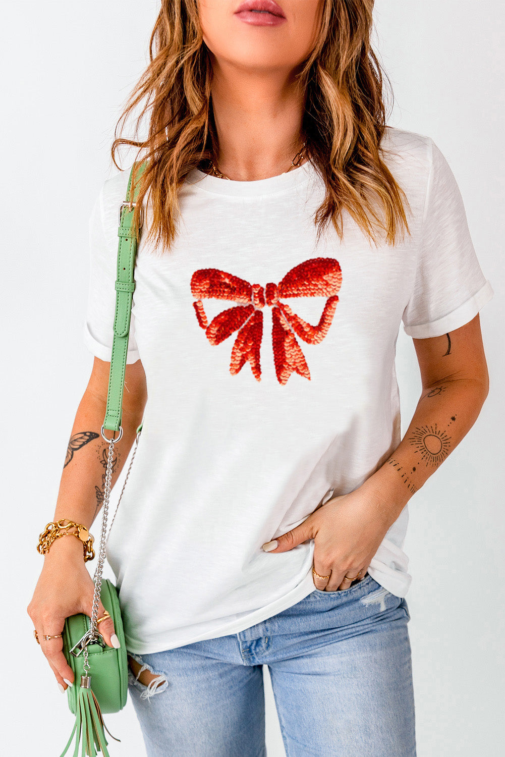 Bowknot Graphic Casual T Shirt | White