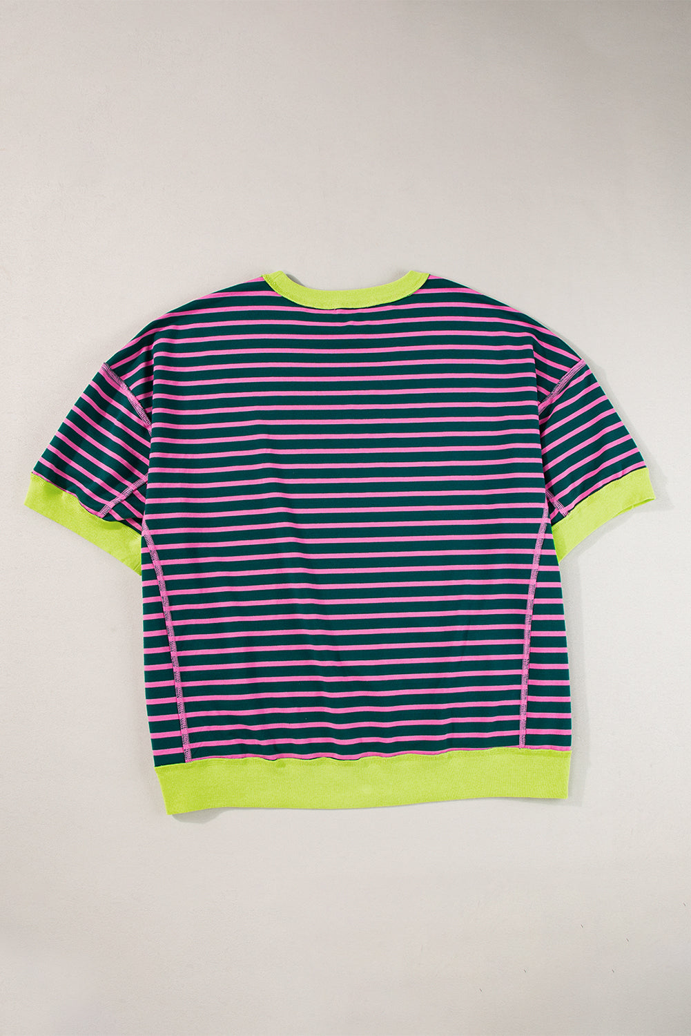 Oversized Contrast Trim Exposed Seam High Low T Shirt | Green Stripe