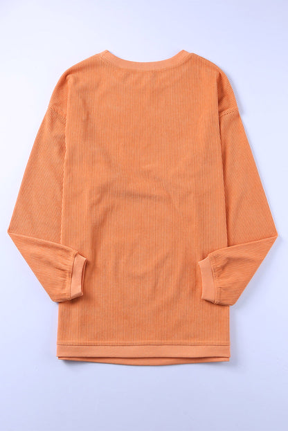 Thankful Ribbed Corduroy Oversized Sweatshirt | Orange