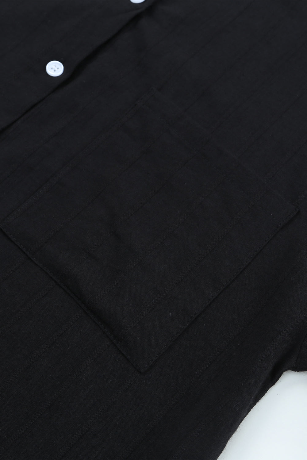 Textured Buttoned Pocket Long Sleeve Shirt | Black