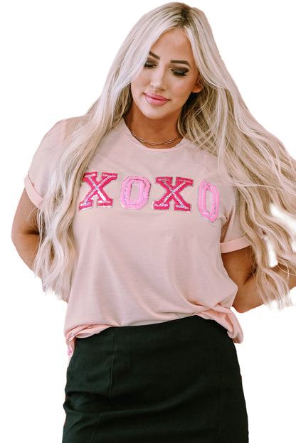 Valentines Shiny Xoxo Graphic T-Shirt | Pink