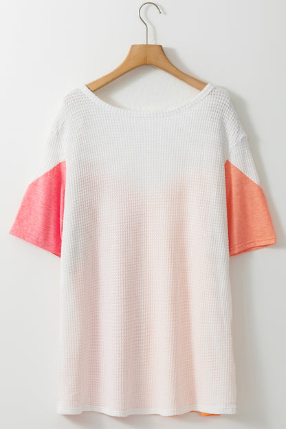 Plus Size Colourblock Waffle Knit Tee | White