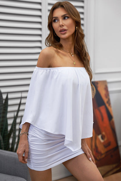 Dressing Layered  Mini Poncho Dress | White