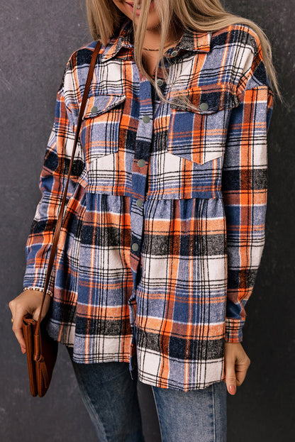 Plaid Button Down Ruffled Shirt Jacket | Multicolour