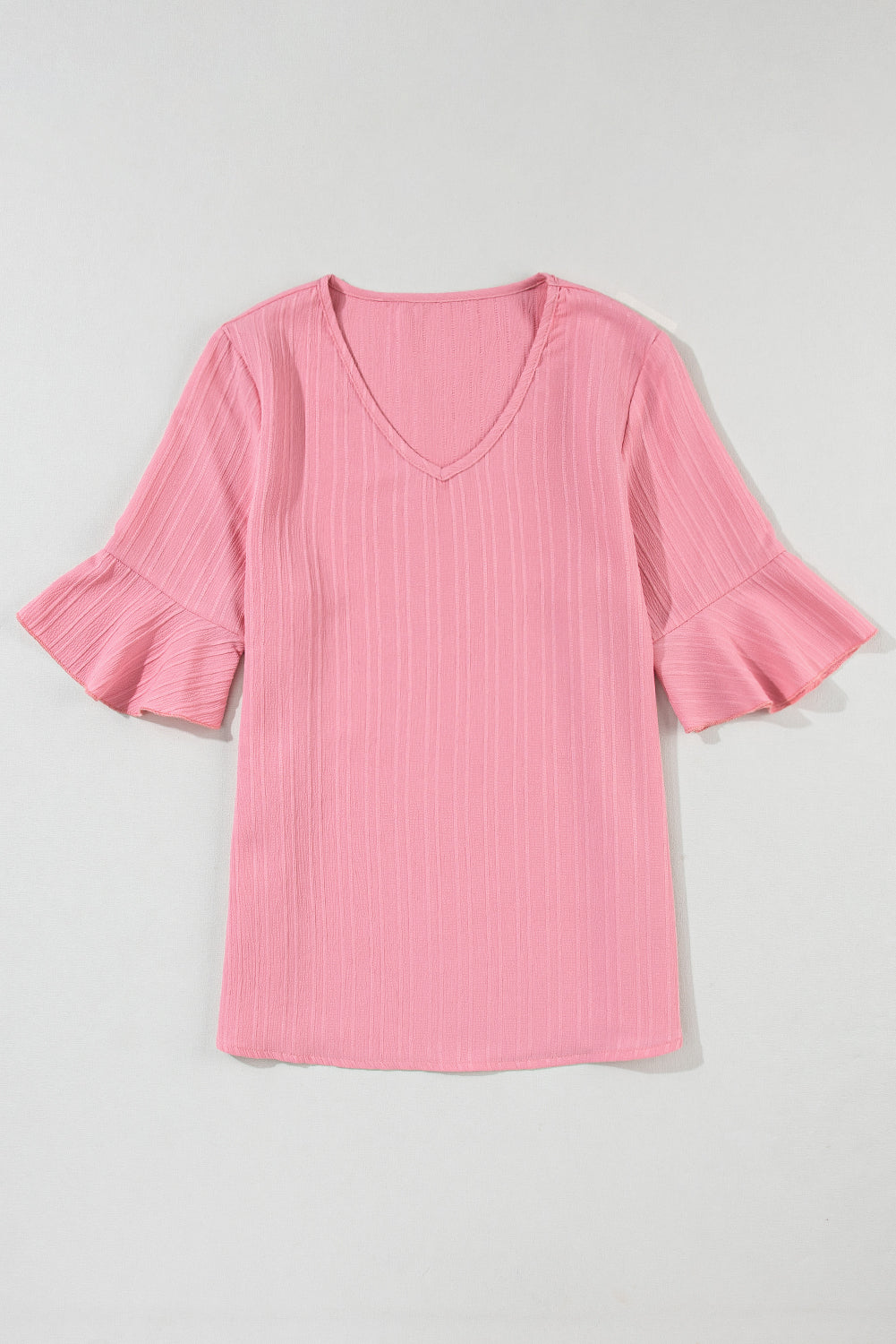 Ruffled Half Sleeve V Neck Textured Top | Peach Blossom