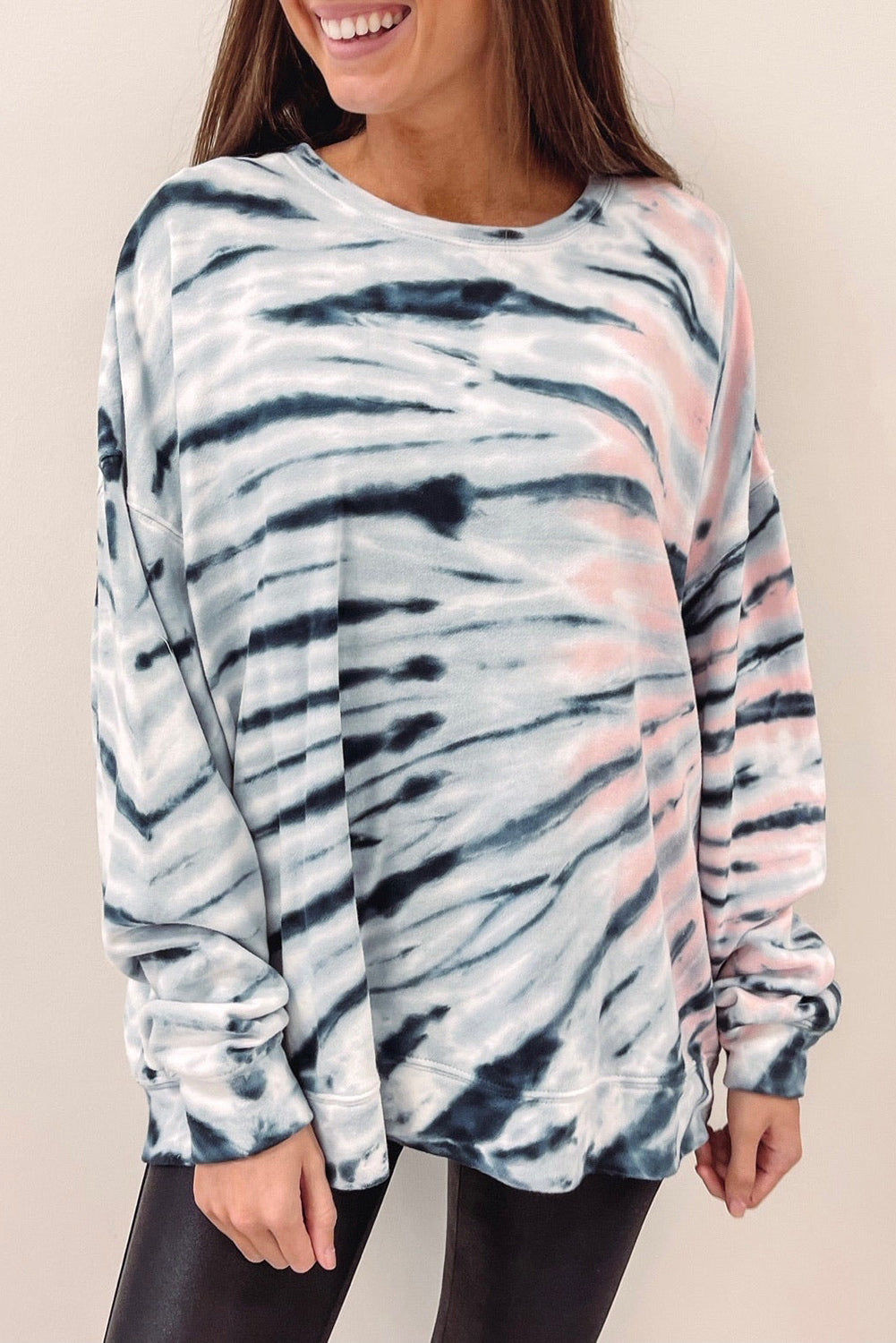 Tie-Dye Crewneck Long Sleeve Shift Pullover | Sky Blue