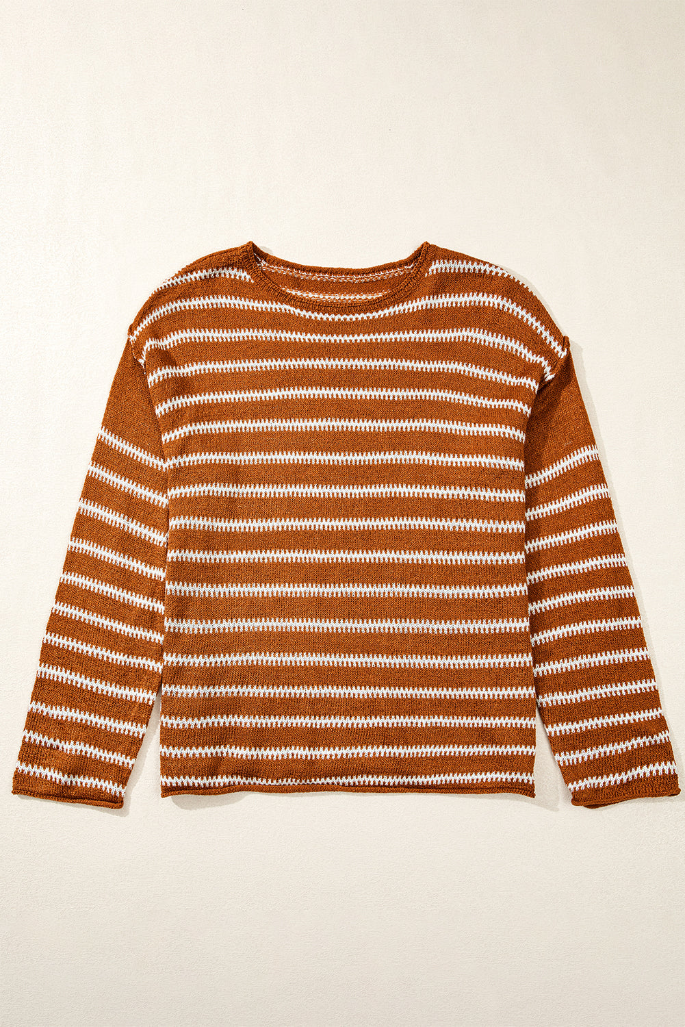 Drop Shoulder Casual Sweater | Brown Stripe