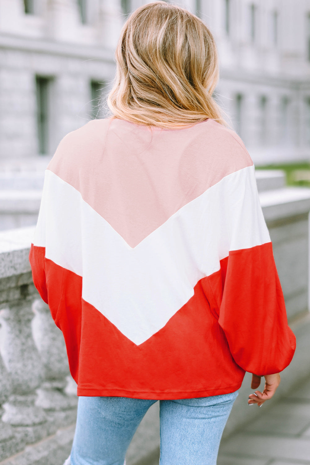 Oversized Chevron Knit Top | Orange