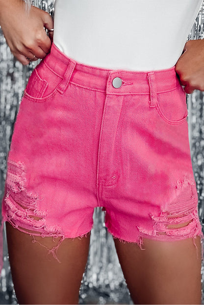 Distressed Slim Fit High Waist Denim Shorts | Rose