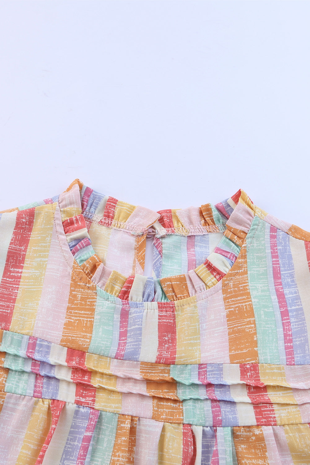 Striped Colour Block Ruffled O-Neck Sleeveless Top | Multicolour