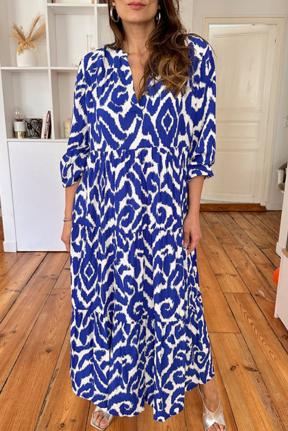 Western Abstract Geometric Printed Maxi Dress | Blue