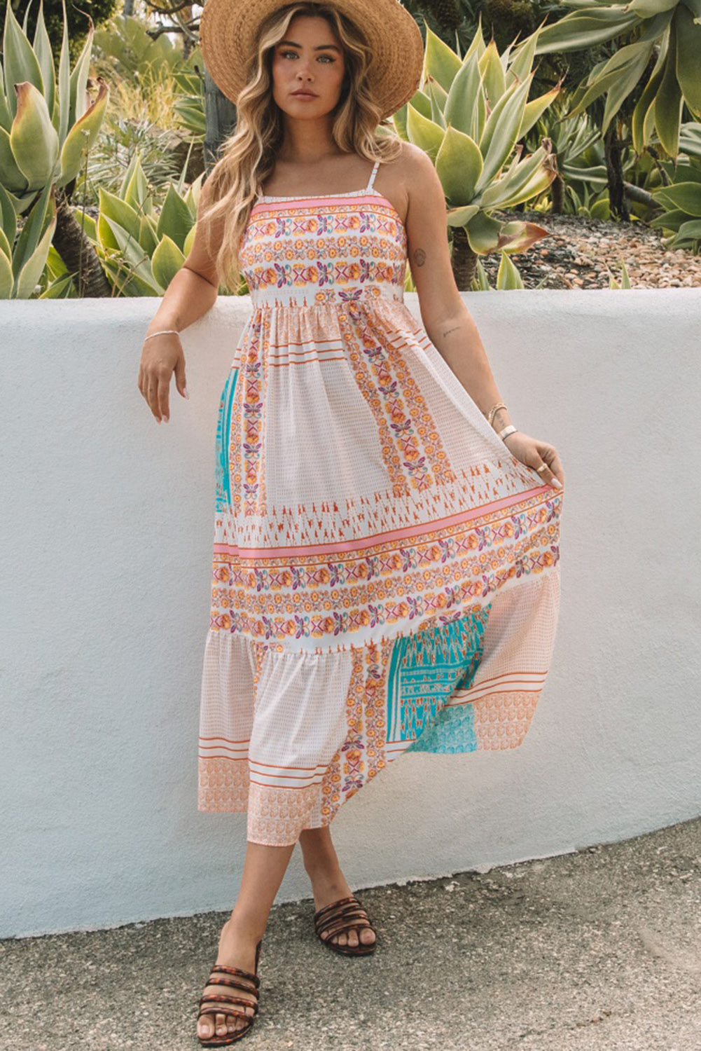 Boho Patchwork Print Square Neck Sundress | Multicolour