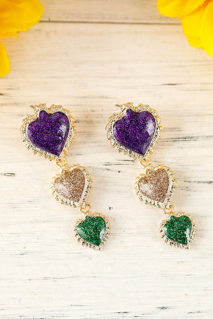 Mardi Gras Shimmer Heart Earrings | Purple