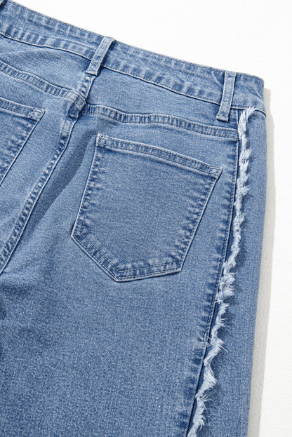 Vintage Stitching Raw Hem Flared Jeans | Beau Blue