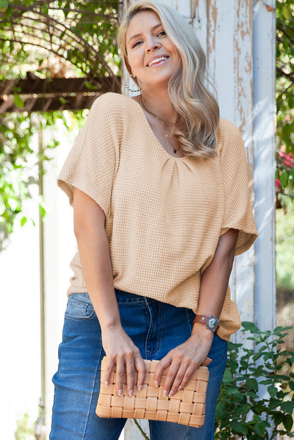 Guipure Lace Insert Textured Plus Size Tee | Beige