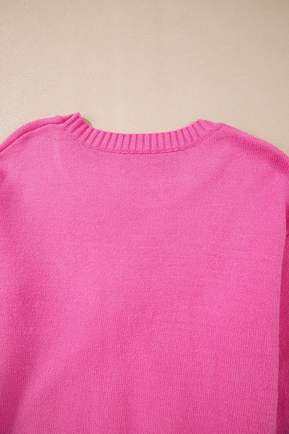 Corded Flower Bow Ribbed Trim Casual Sweater | Bright Pink