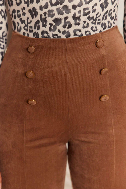 Solid Colour Double Breasted Straight Leg Pants | Chestnut