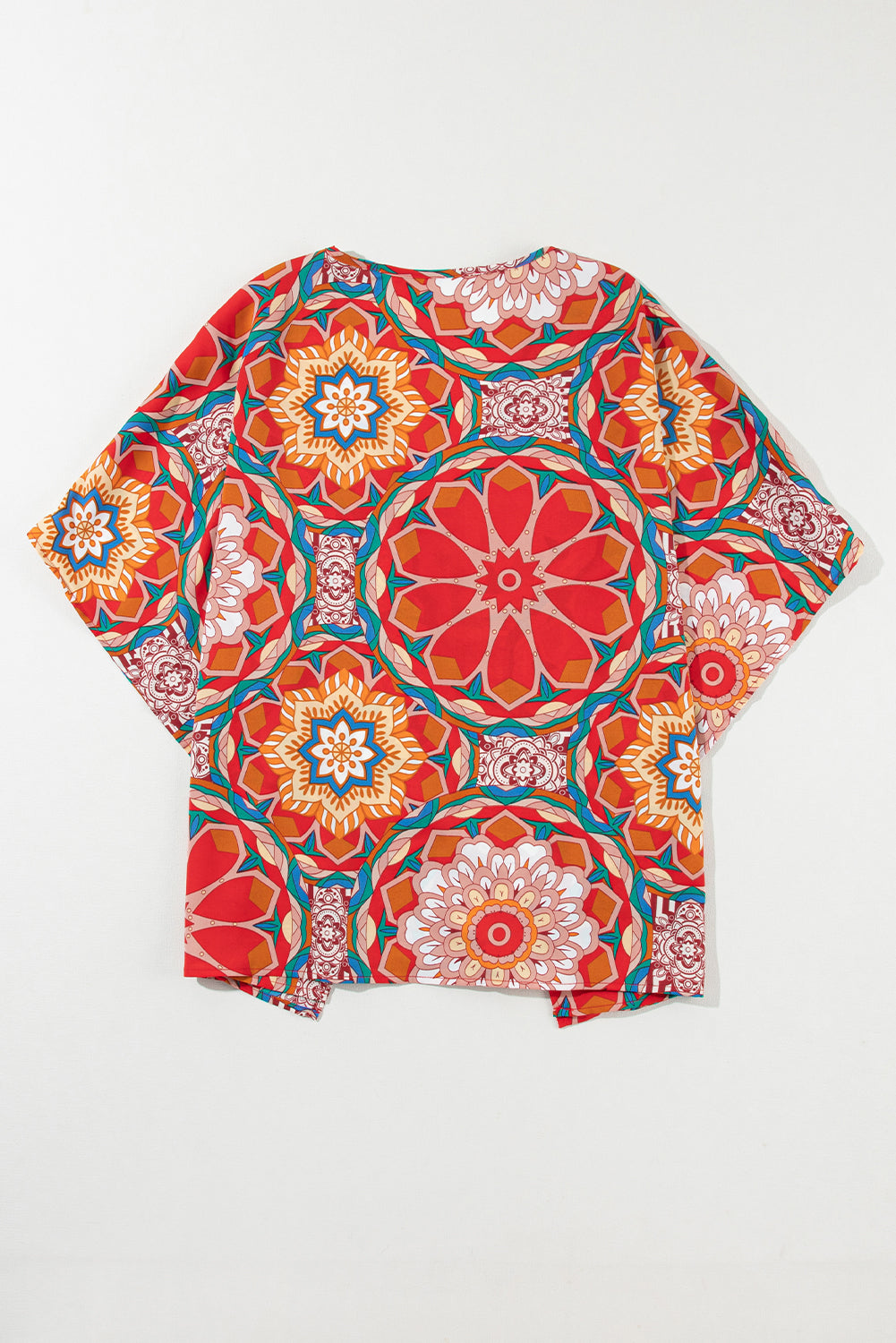 Floral Print Batwing Sleeve V Neck Blouse | Red