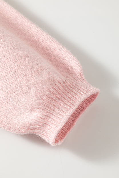 Chenille Daisy Stitching Crew Neck Sweater | Pink