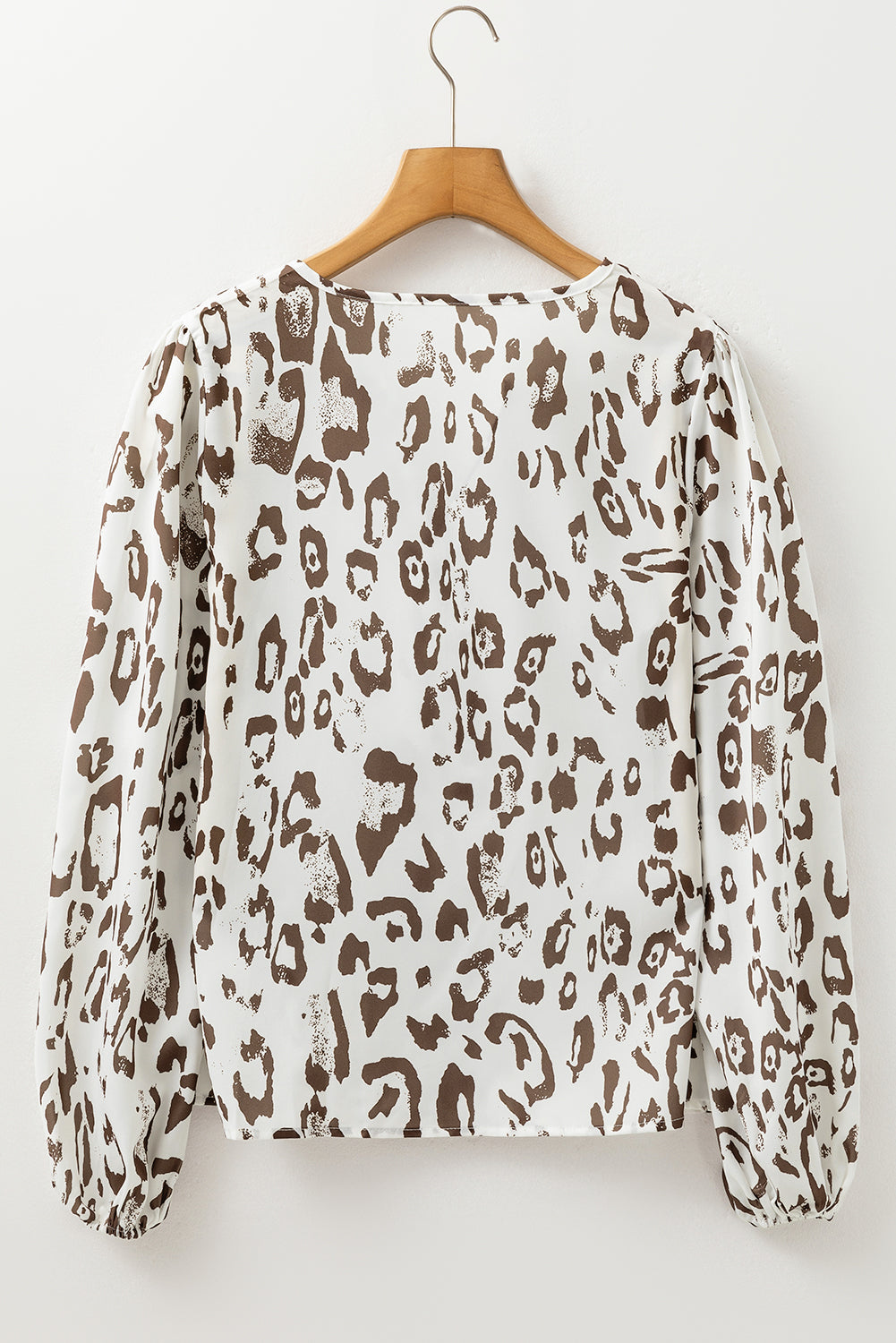 Leopard Print Split Neck Balloon Sleeve Blouse | Khaki