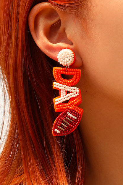 Game Day Rugby Rice Bead Dangle Stud Earrings | Orange