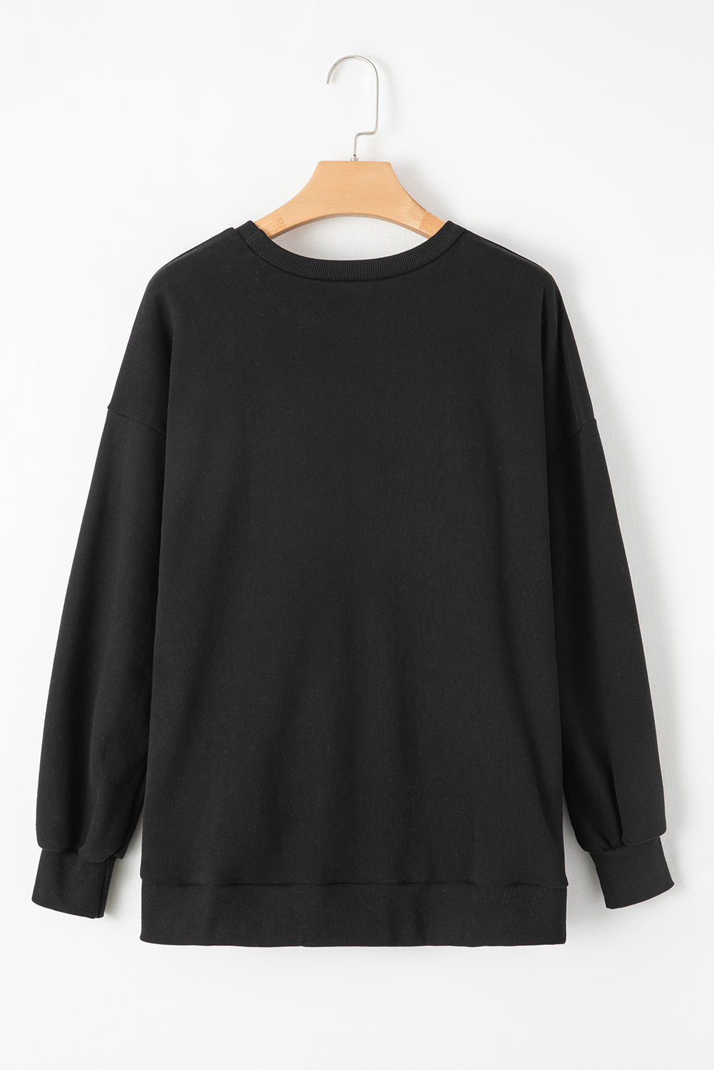 Solid Fleece Lined Drop Shoulder High Low Sweatshirt | Black