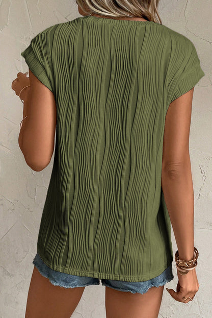 Wavy Texture Cap Sleeve Top | Jungle Green