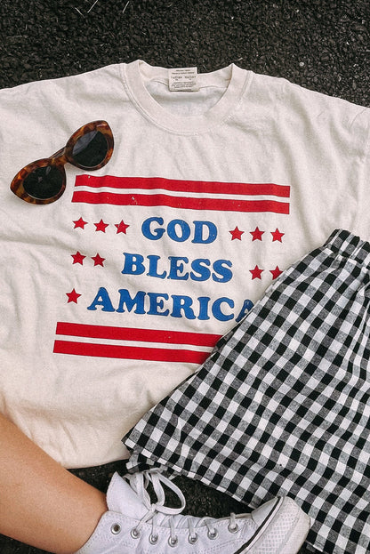 God Bless American Star And Stripe Graphic Tee | White