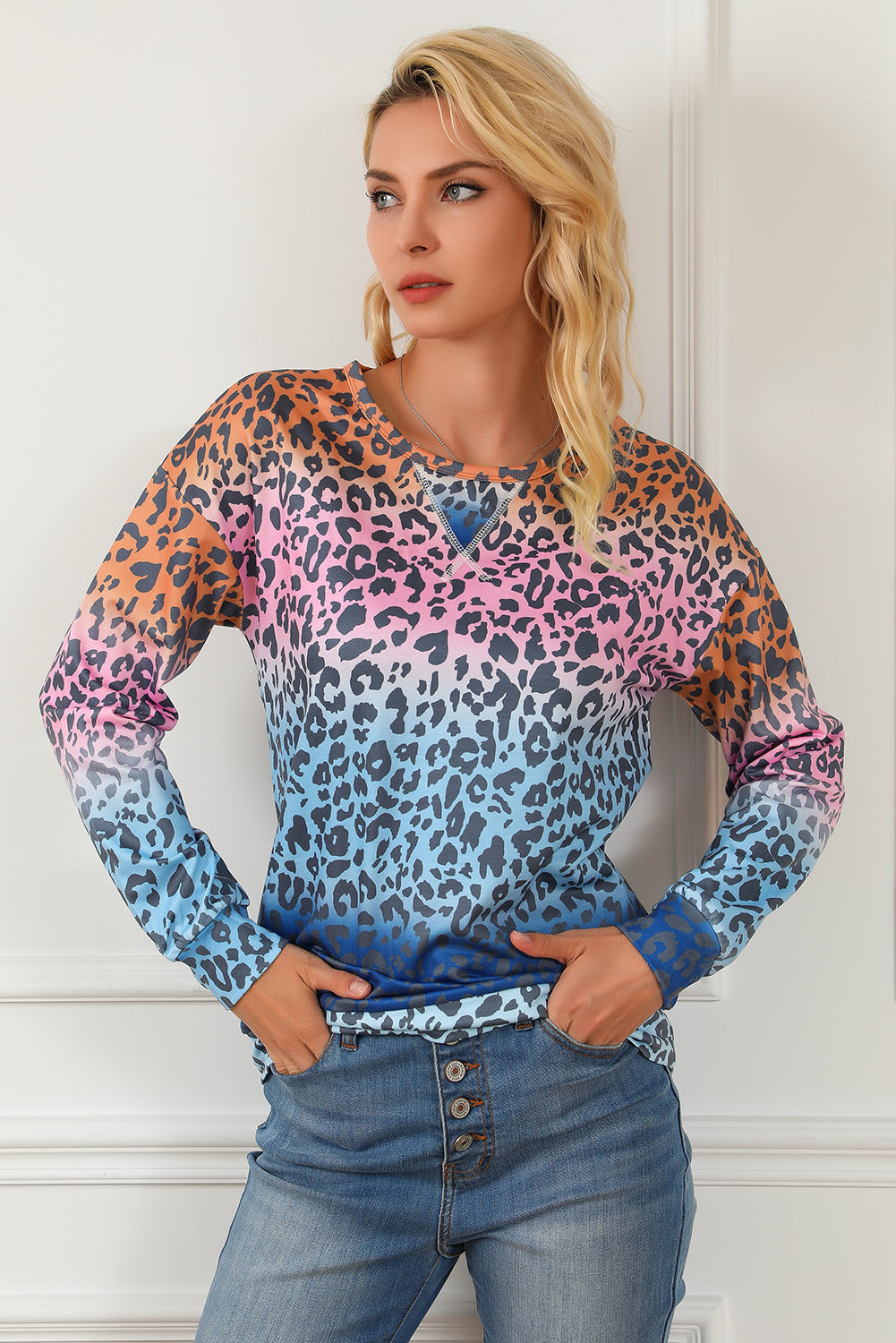 Gradient Leopard Print Pullover Sweatshirt | Multicolour