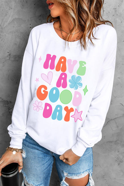 Have A Good Day Drop Shoulder Graphic Sweatshirt | Beige