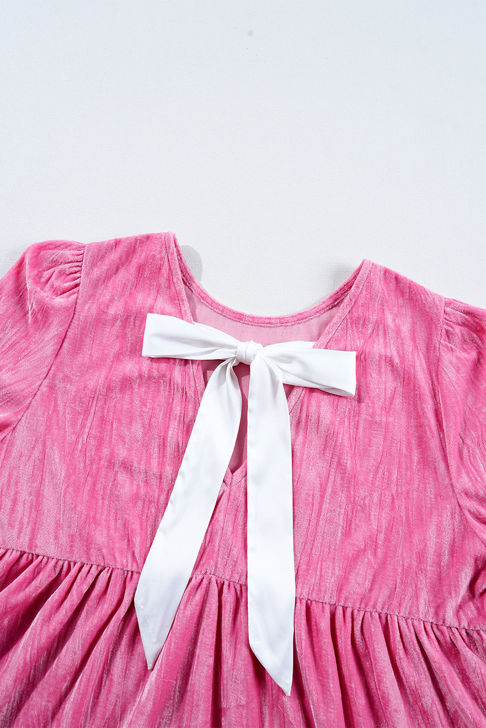 Flounce Sleeve Tiered Ruffled Velvet Mini Dress | Strawberry Pink