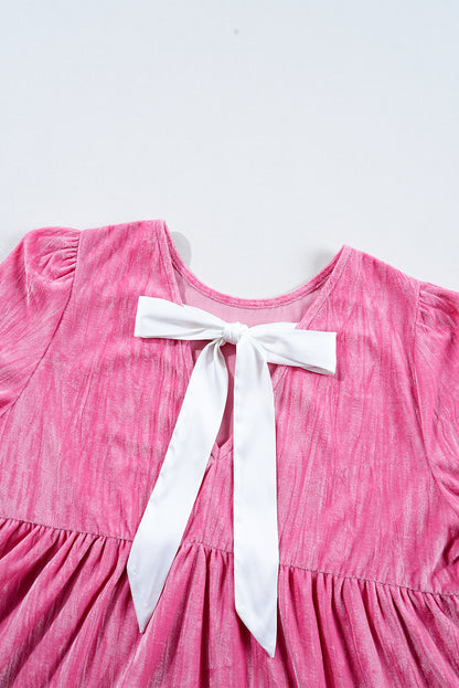 Flounce Sleeve Tiered Ruffled Velvet Mini Dress | Strawberry Pink